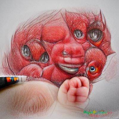 Hyperrealistic Sketch of a Giant Red Devil Baby