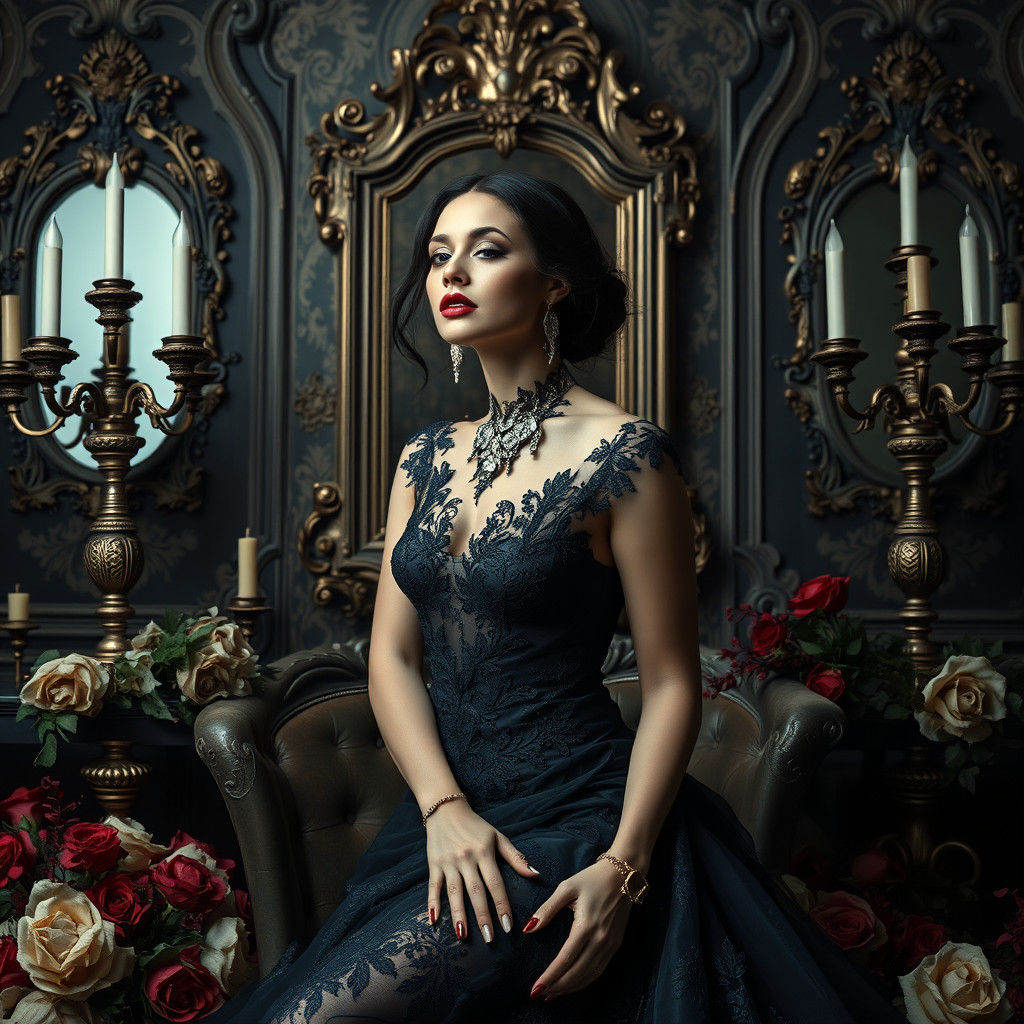 Elegant Woman Succumbs to Glamour in Dark Surrealism