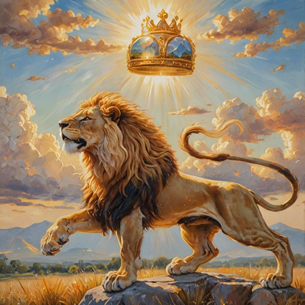Lion Crowned in Sunlight: An Oil Painting