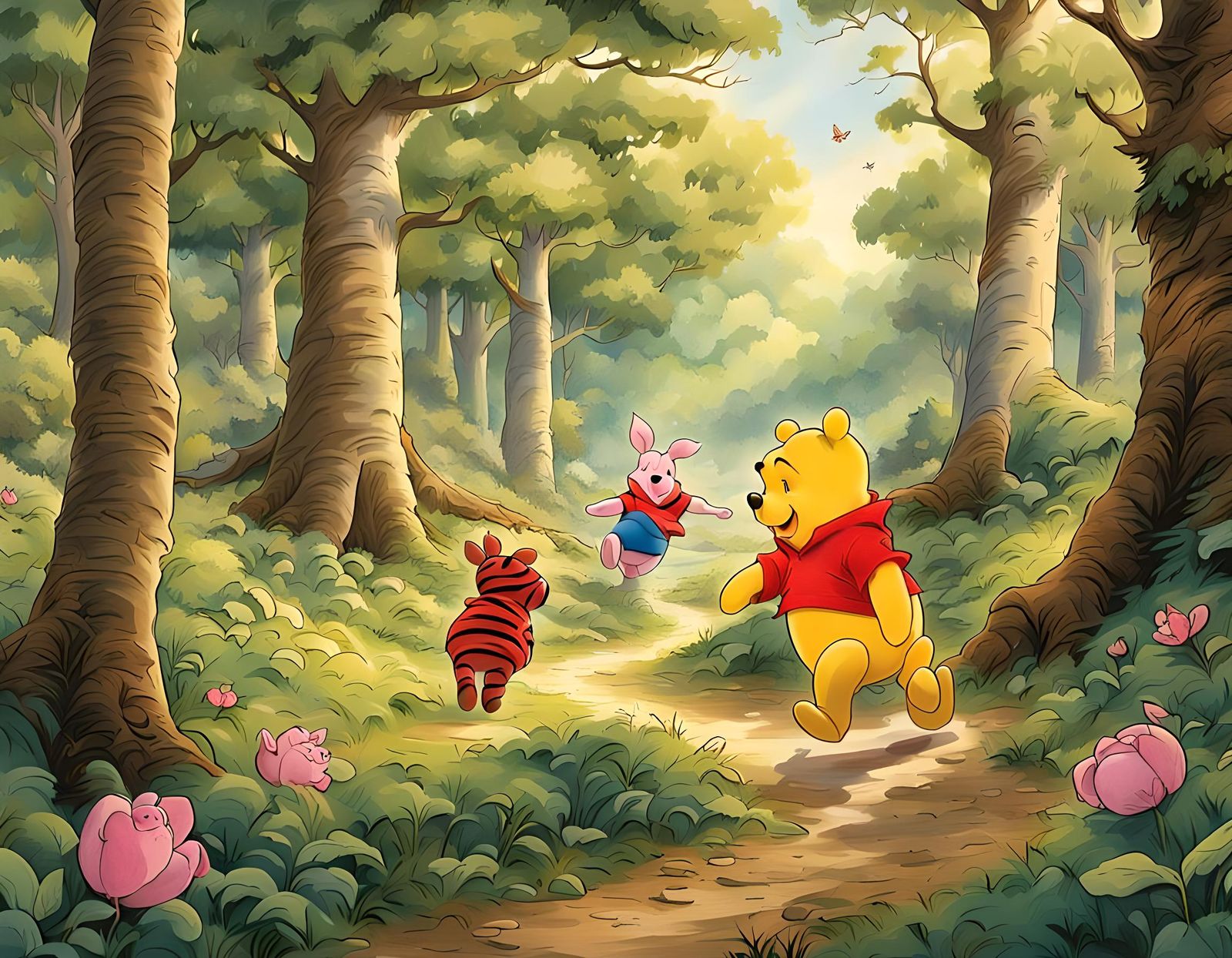 Winnie The Pooh and Piglet in Forest