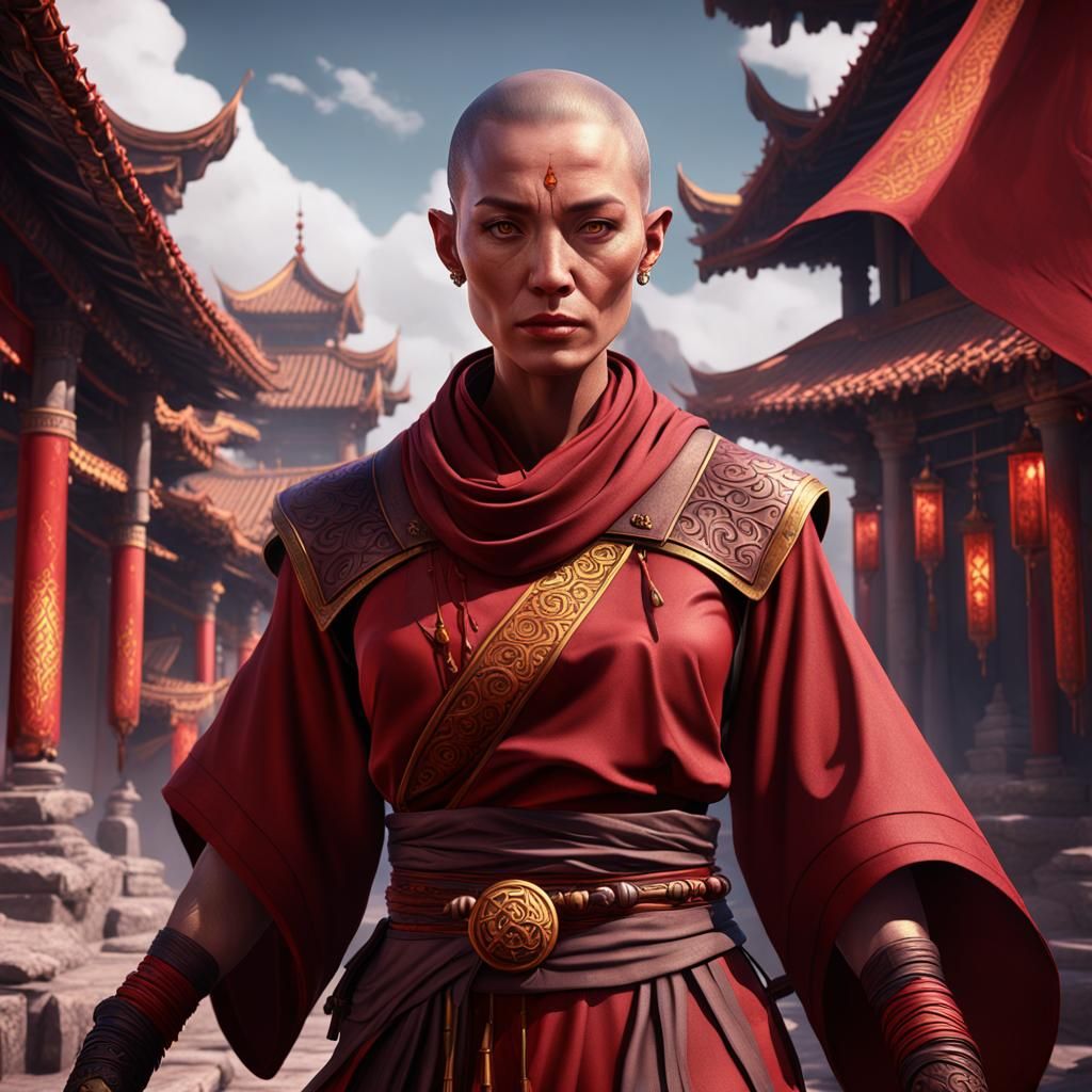 Fantasy Female Monk in Detailed Matte Painting Style