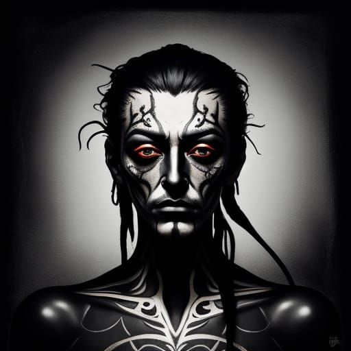 Surrealist Portrait of Strength in Dark Shadows