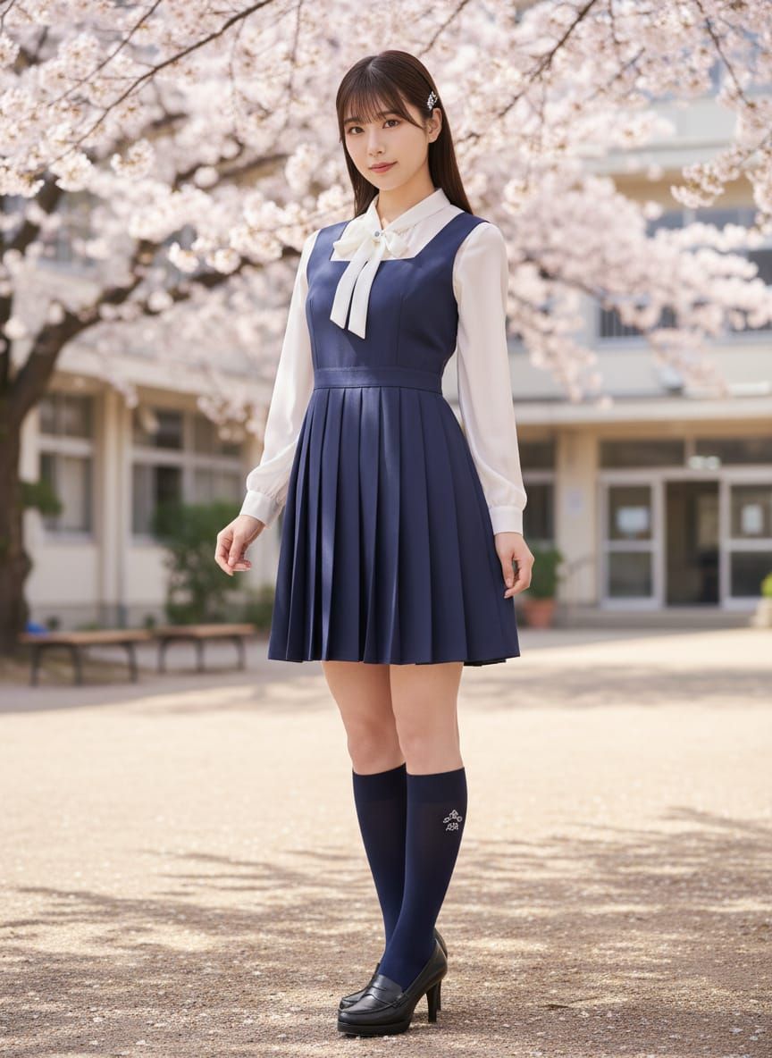 Young Woman in Stylish Japanese School Uniform