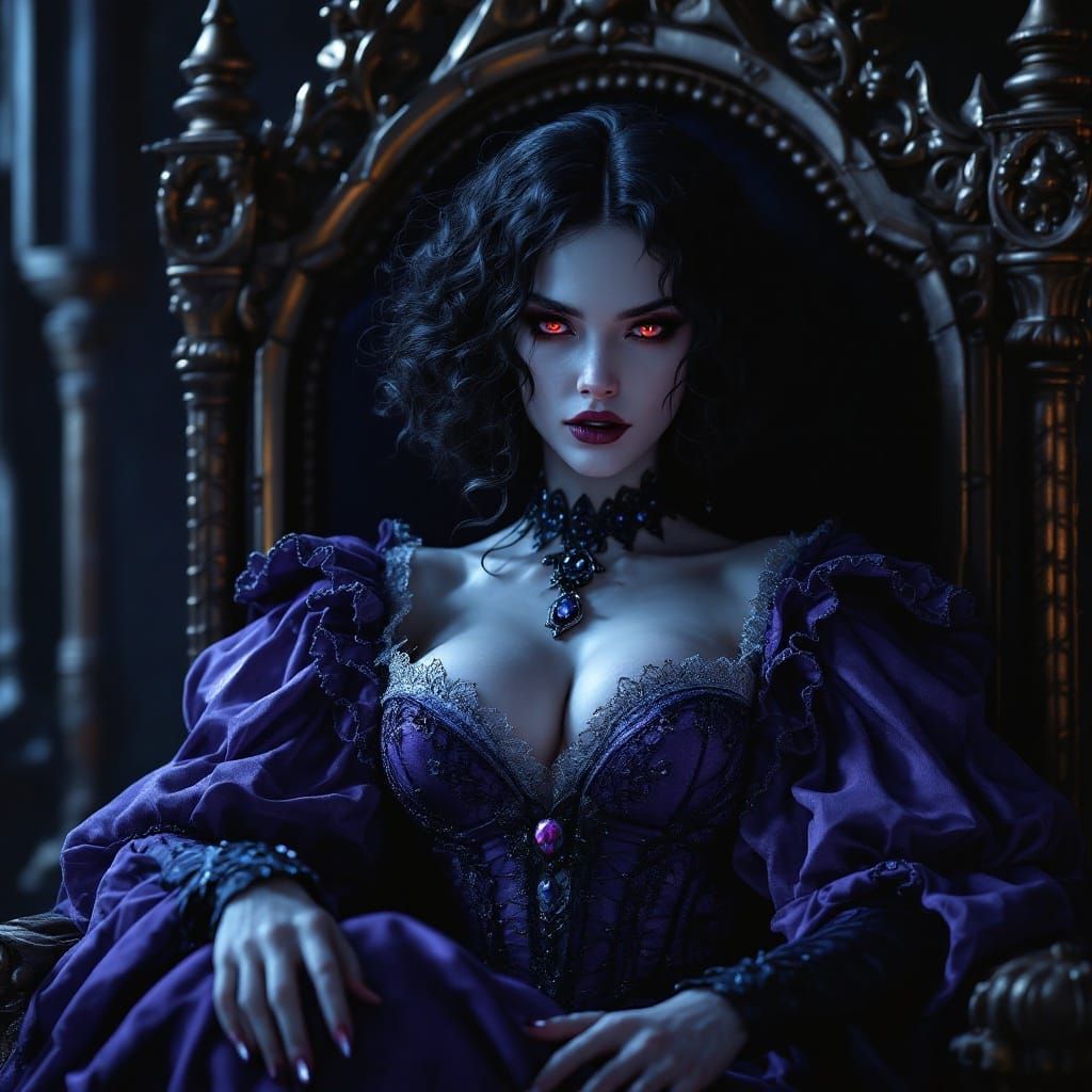 Vampiress in Regal Tudor Gown, Tudor-Style Portrait Art
