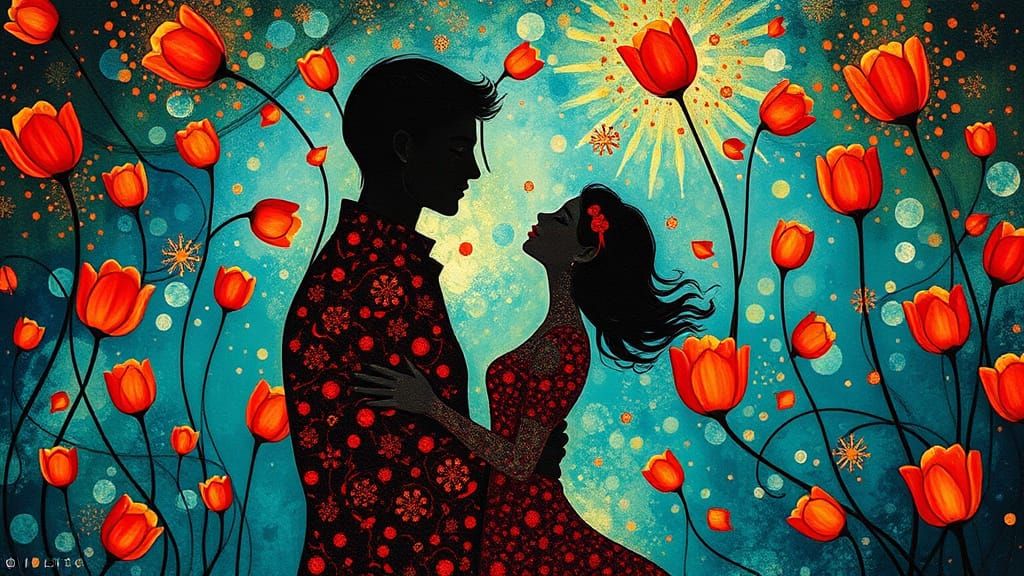 Surreal Art Piece in Liquid Opal Style with Whimsical Tulips...