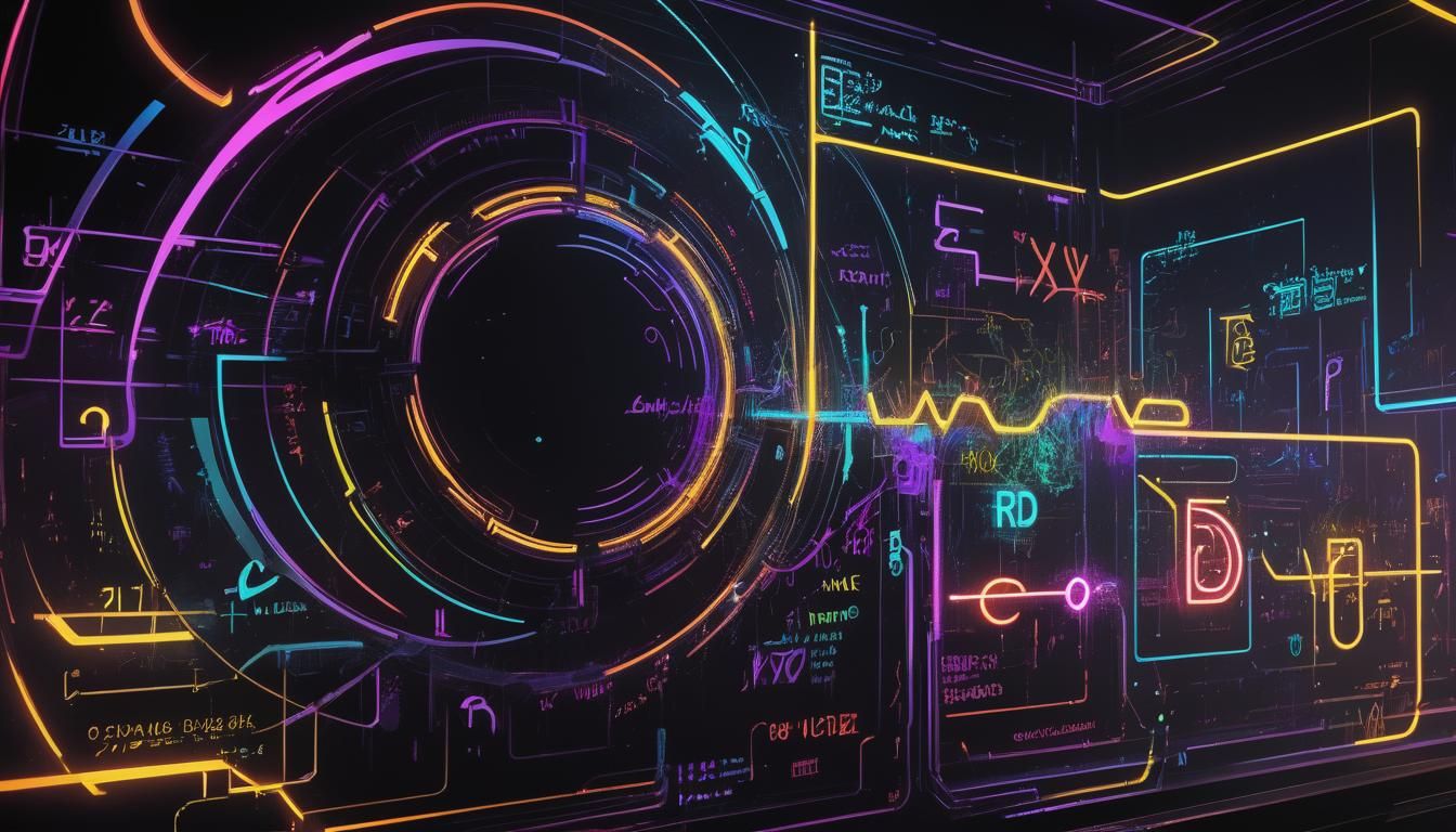 Cyberpunk Theory of Everything Blackboard in Neon Digital Ar...