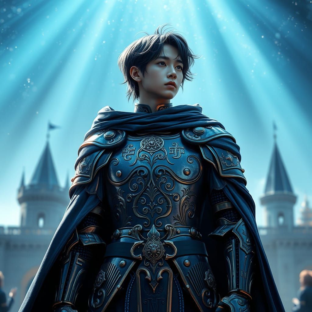 Elegant Knight in Cyberpunk Fantasy Armor