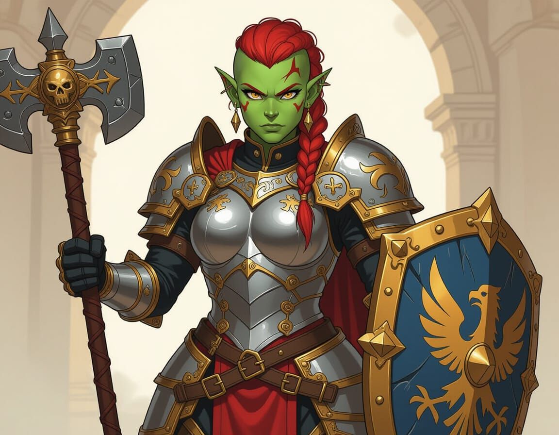 Female Orc Warrior in Anime Style