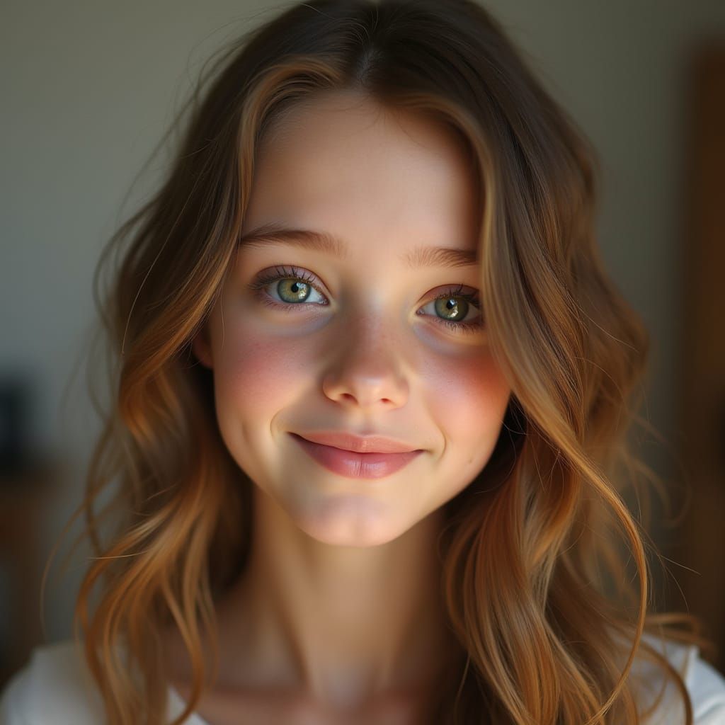 Teenage Girl with Striking Green Eyes: Hyperrealistic Portra...