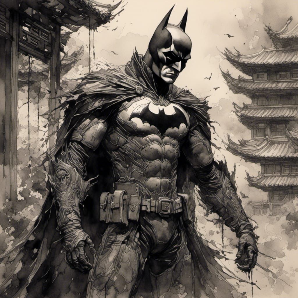 Batman Portrait in Monochrome Ink Style