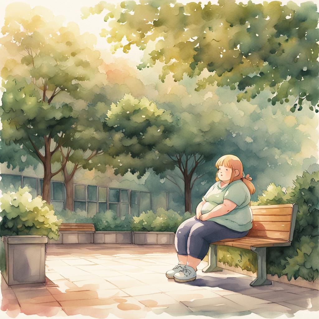 Anime Girl in Courtyard with Watercolor Aesthetic