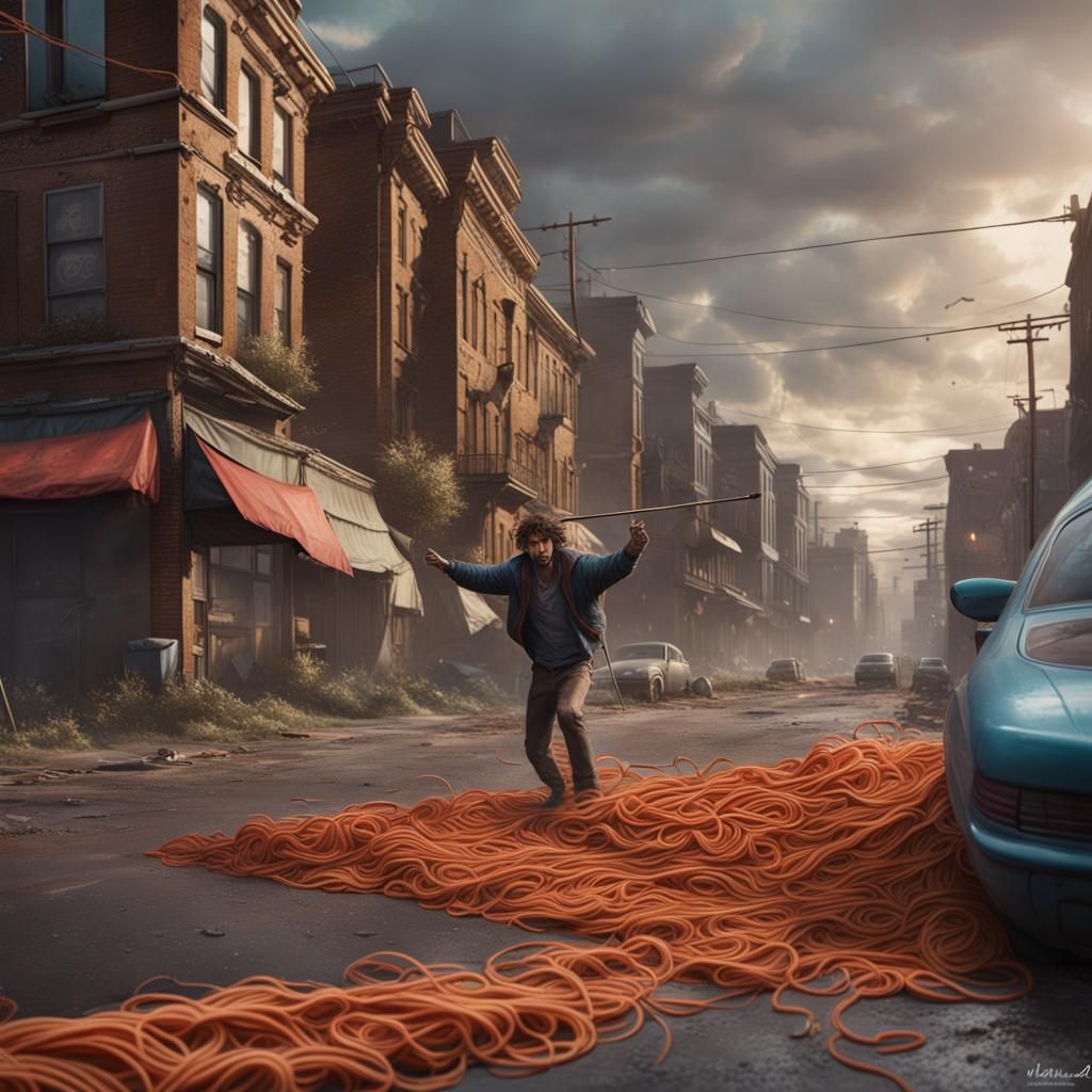 Fantastical Spaghetti Drive-By: Detailed Matte Painting