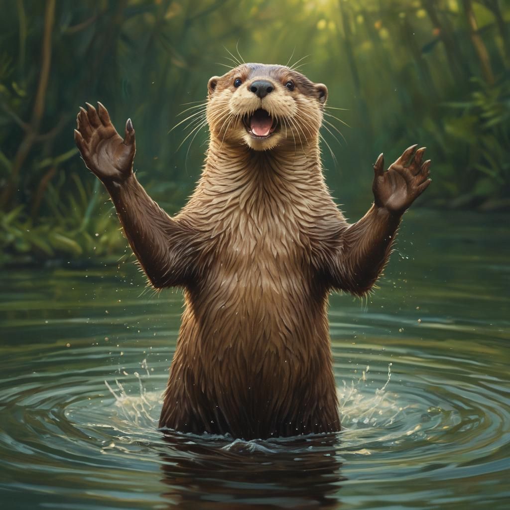 Screaming Otter Wildlife Illustration in Golden Light
