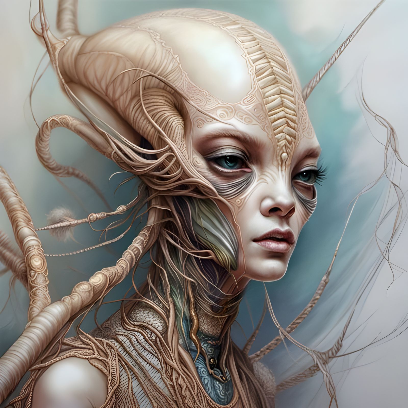 Detailed Alien Portrait with Embroidered Body