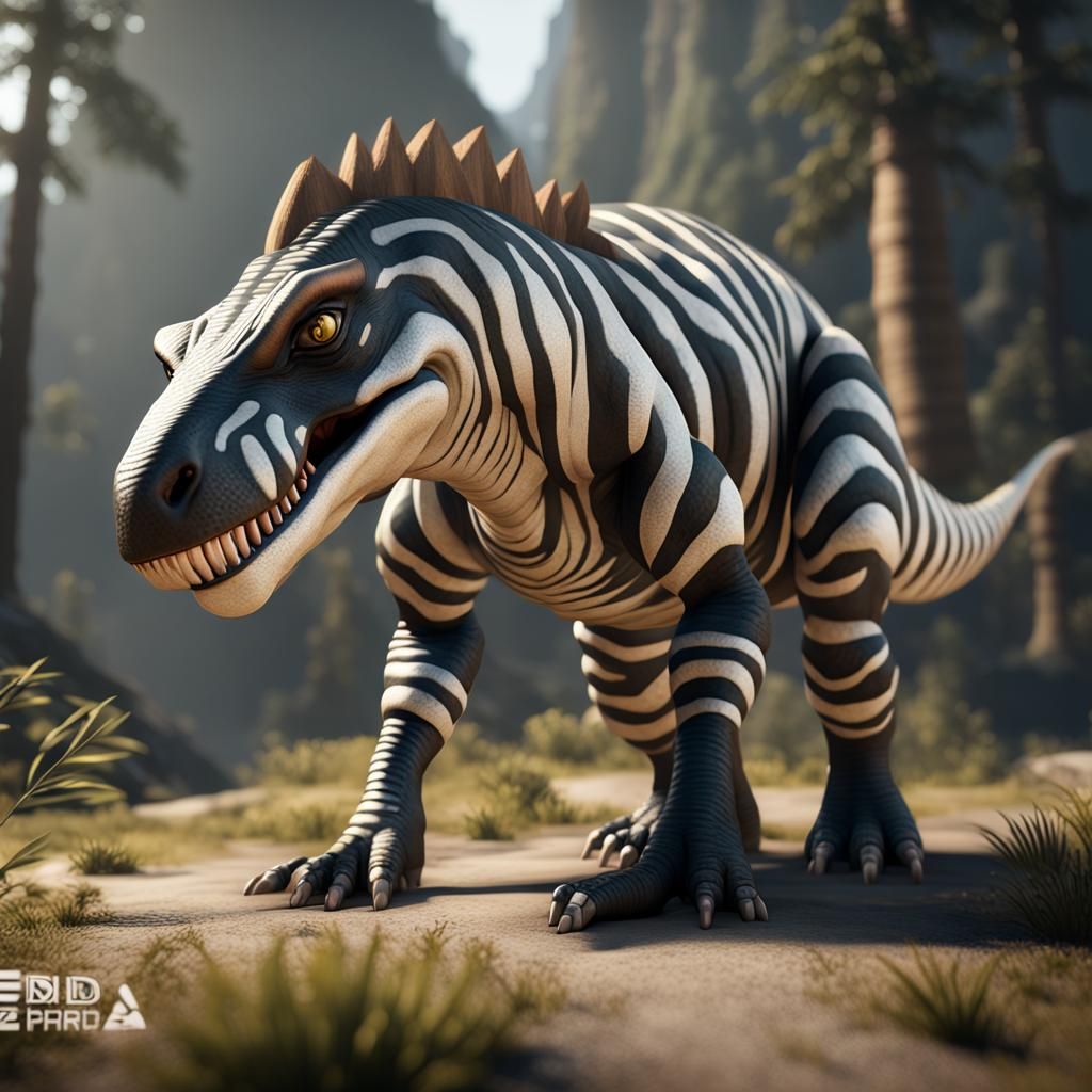 Zebra Bear Dinosaurs in 3D Cinematic Style