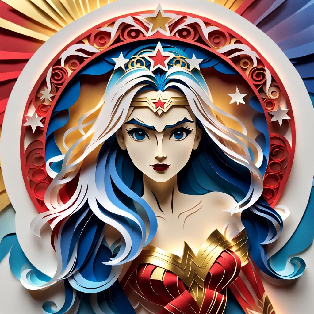 Wonder Woman Kirigami Paper Cut with Sunrise Gradient