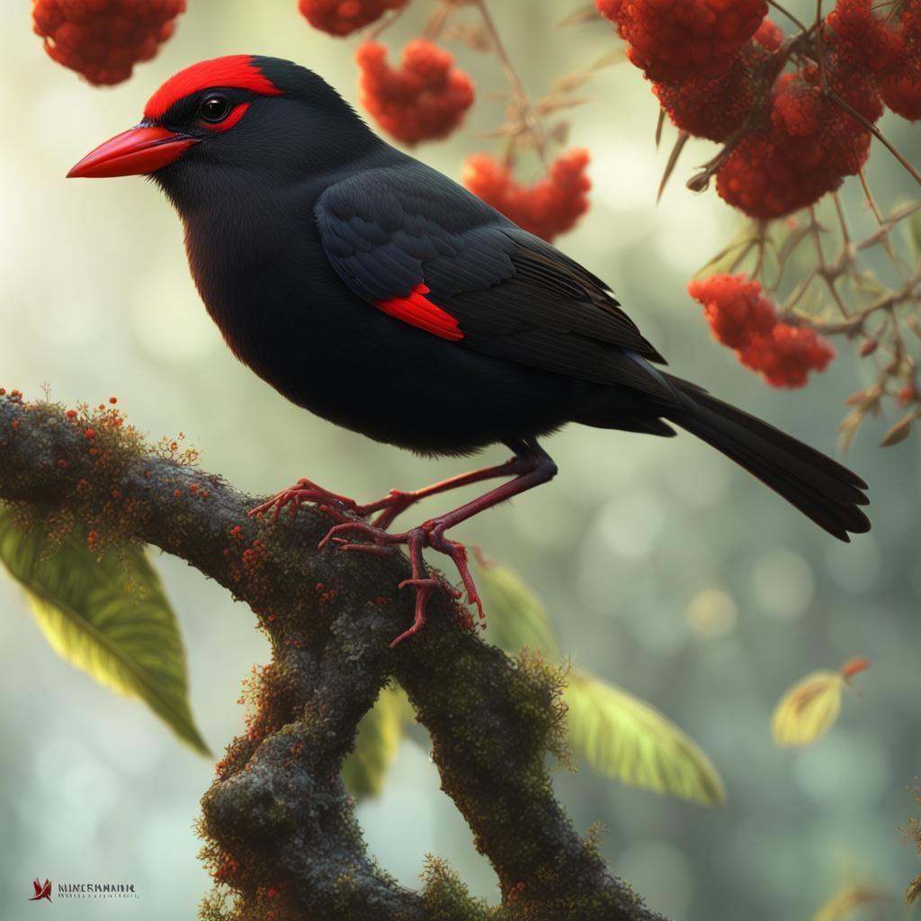 Hybrid Bird: Manakin and Blackbird in Detailed Digital Art