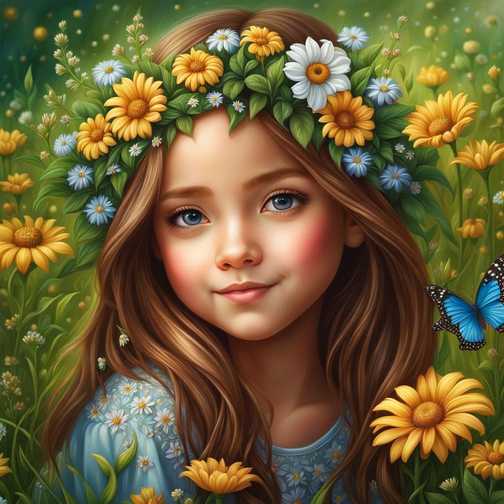 Tan Girl in Wildflowers Digital Art