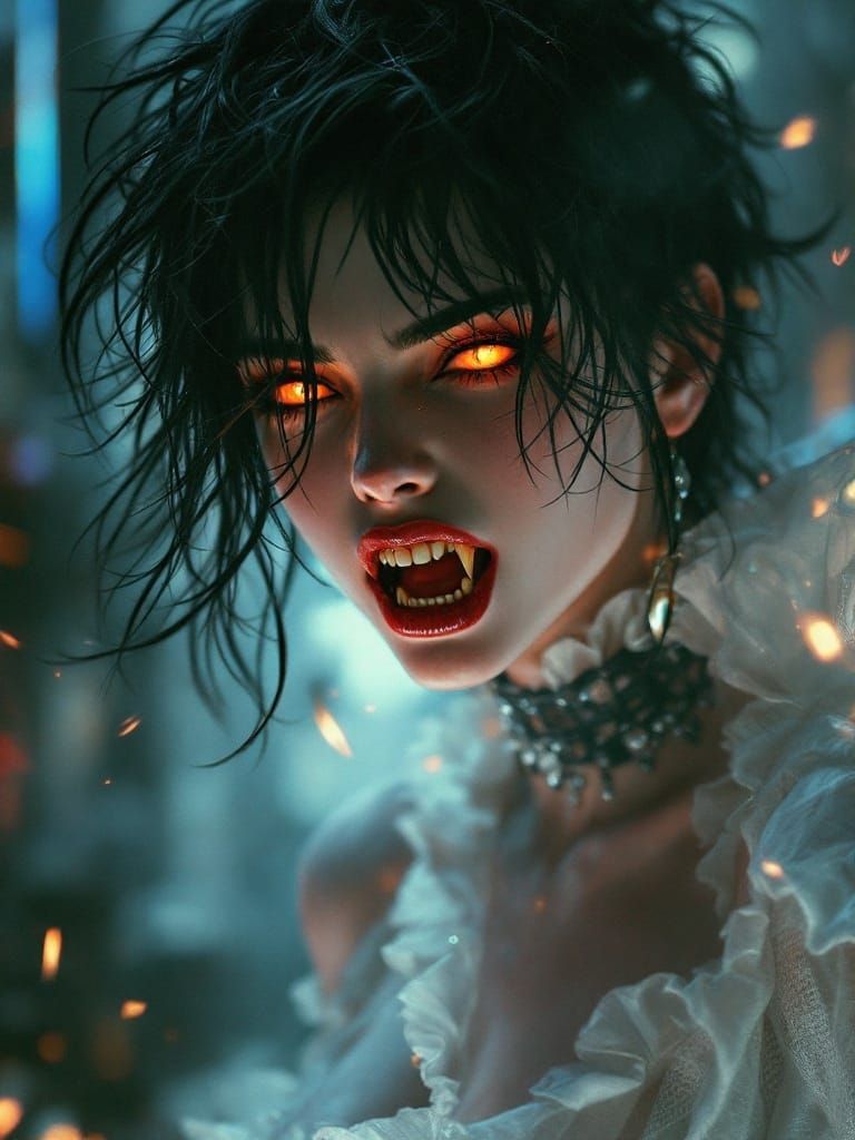 Ethereal Gothic Vampire Queen of Neon Dreams