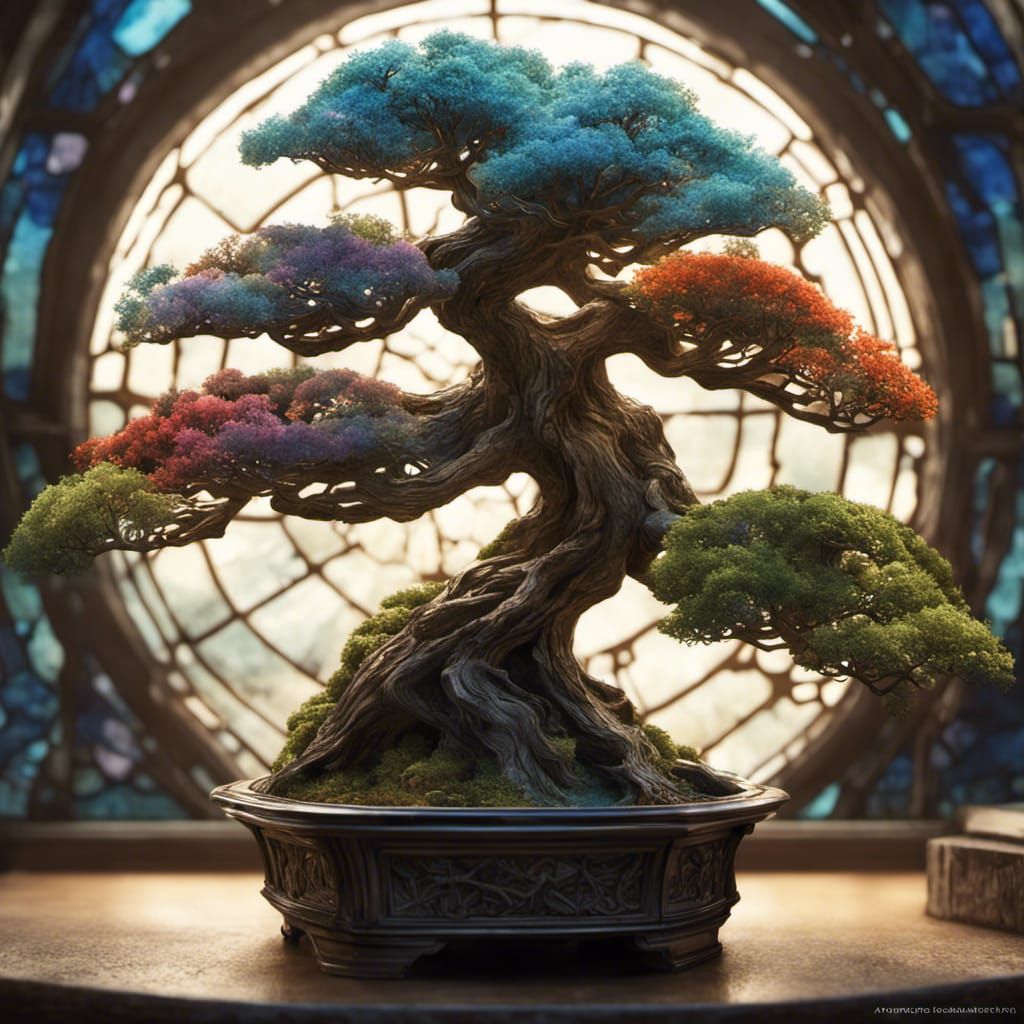 Stained Glass Bonsai Figurine with Constellation Map