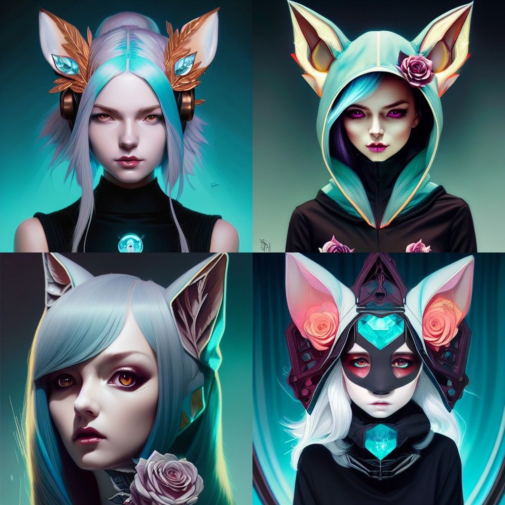 Robotic Fox Girl Portrait in Cyberpunk Style