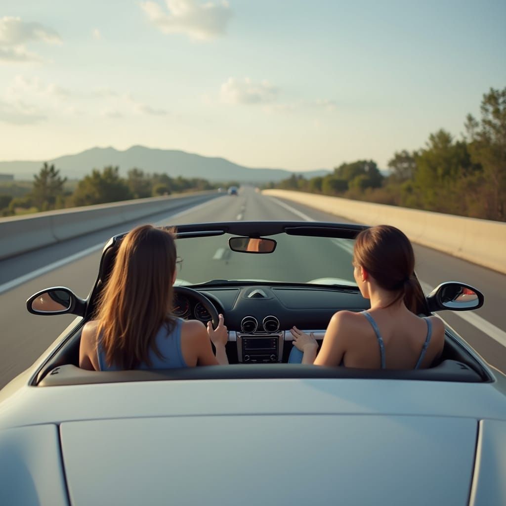 White Porsche Boxster Speeds Down Highway with Female Passen...