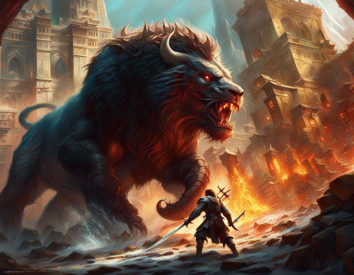 Epic Fantasy Battle in Digital Art Style