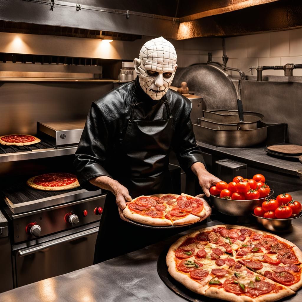 Pinhead as Pizza Chef in Hellraiser Kitchen