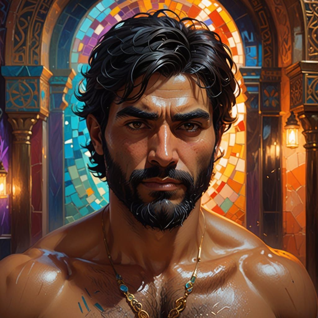 Arab Man in Hammam, Impressionist Oil Painting