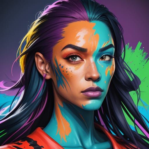 Vibrant Splash Art of Exaggerated Portrait