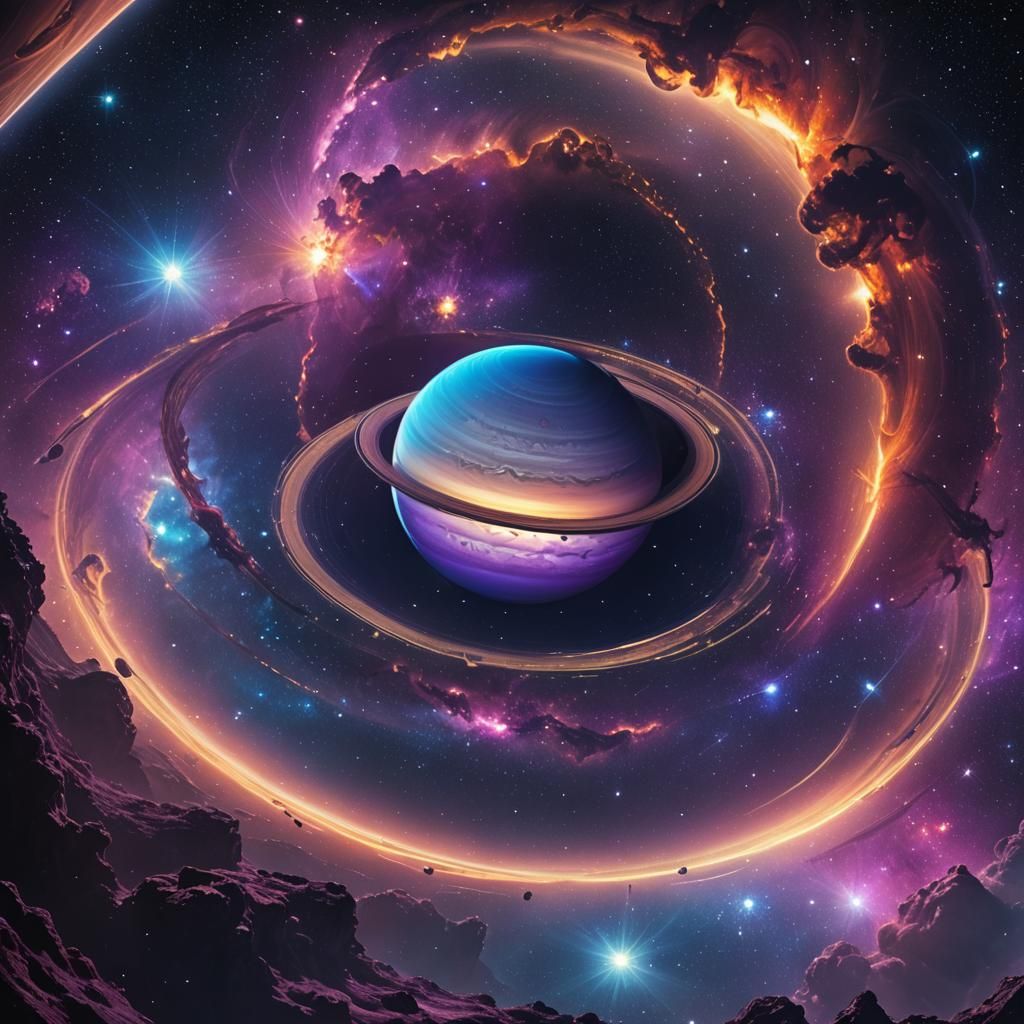 Cosmic Saturn in Vibrant Matte Painting Style