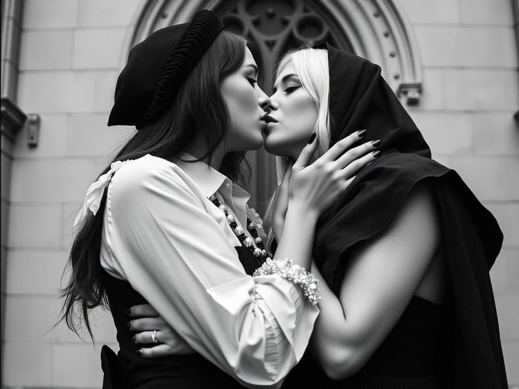 Ethereal Gothic Embrace in Monochrome