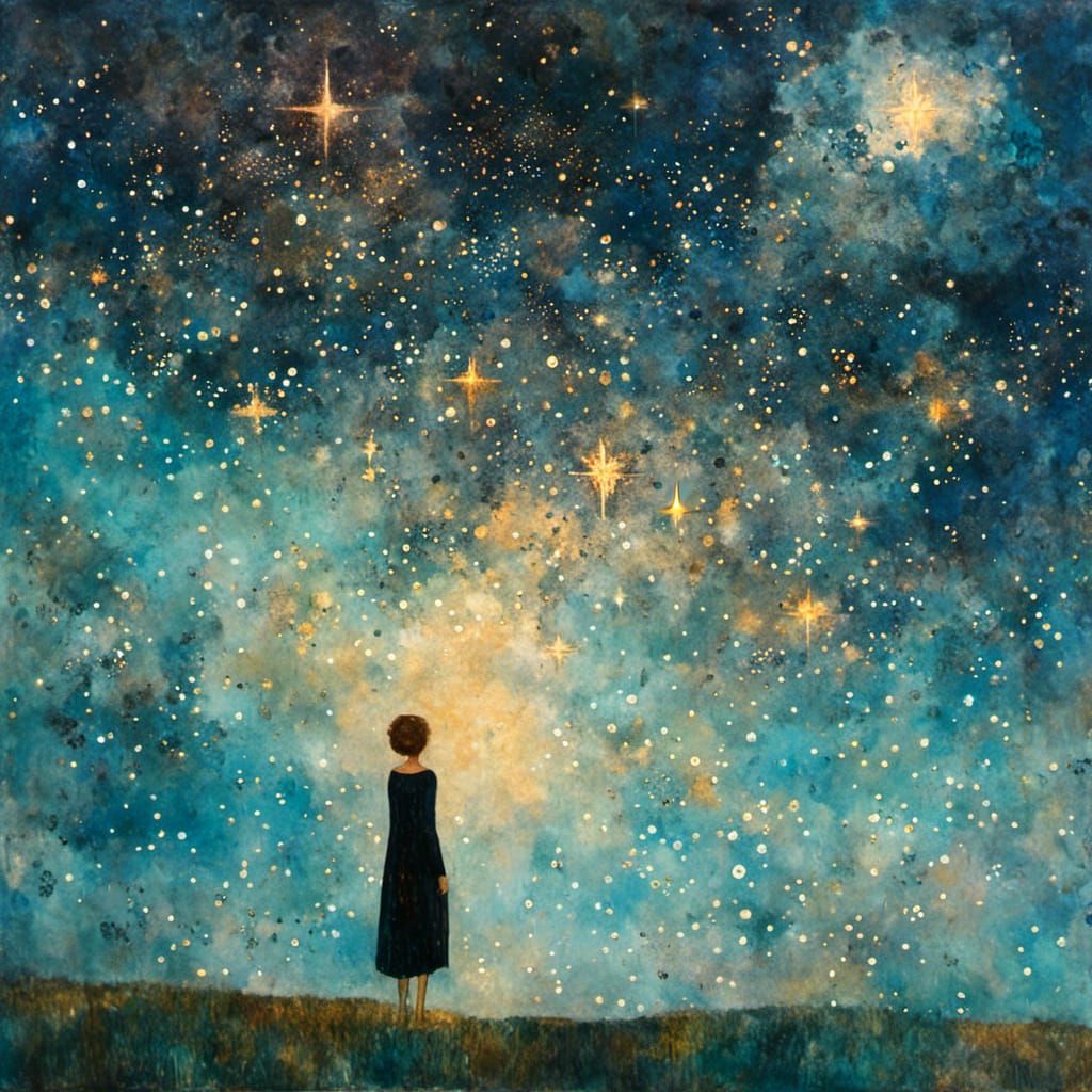 <lora:LandscapeAXL:1.0> oil painting of a person looking up ...