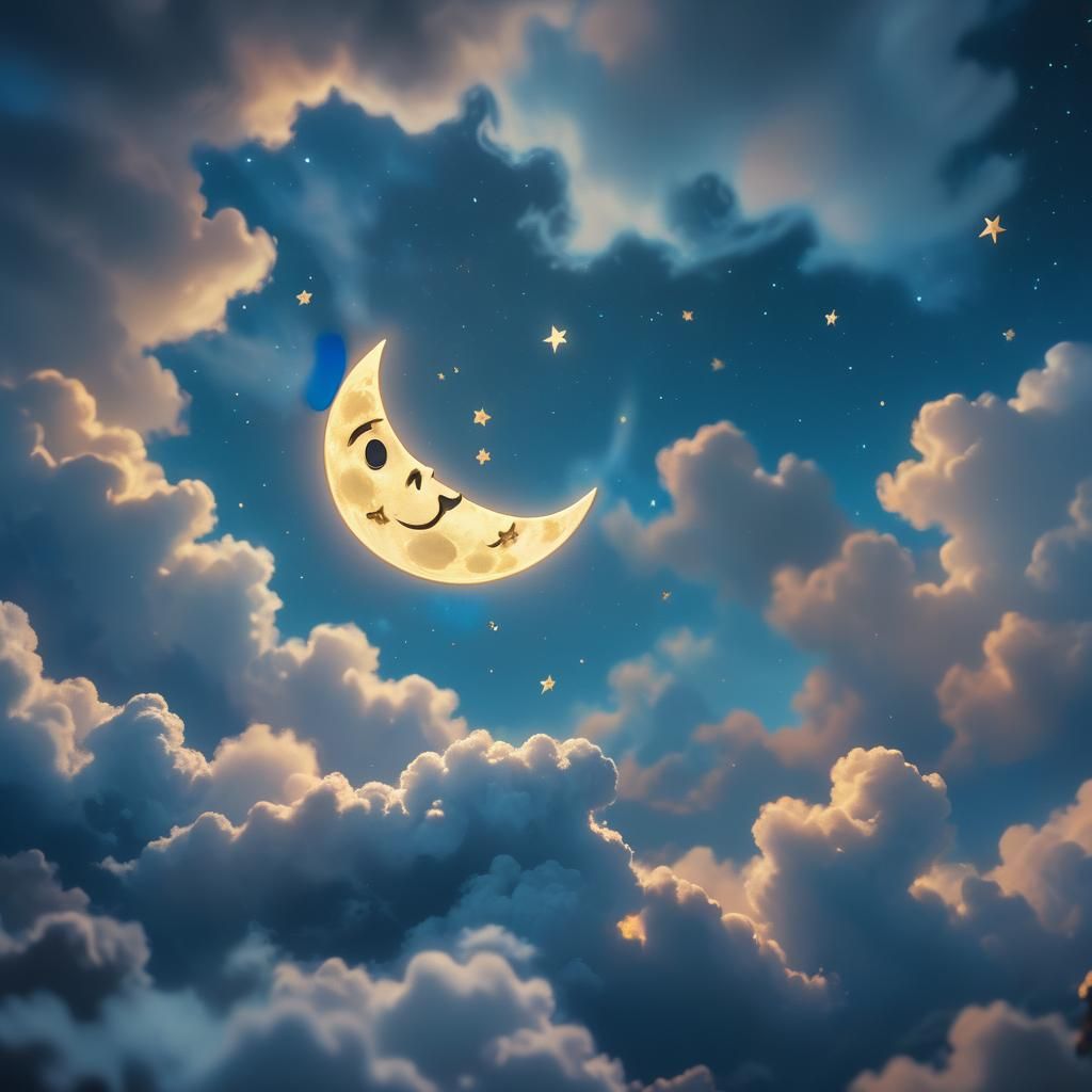 Happy Horned Moon in the Night Sky