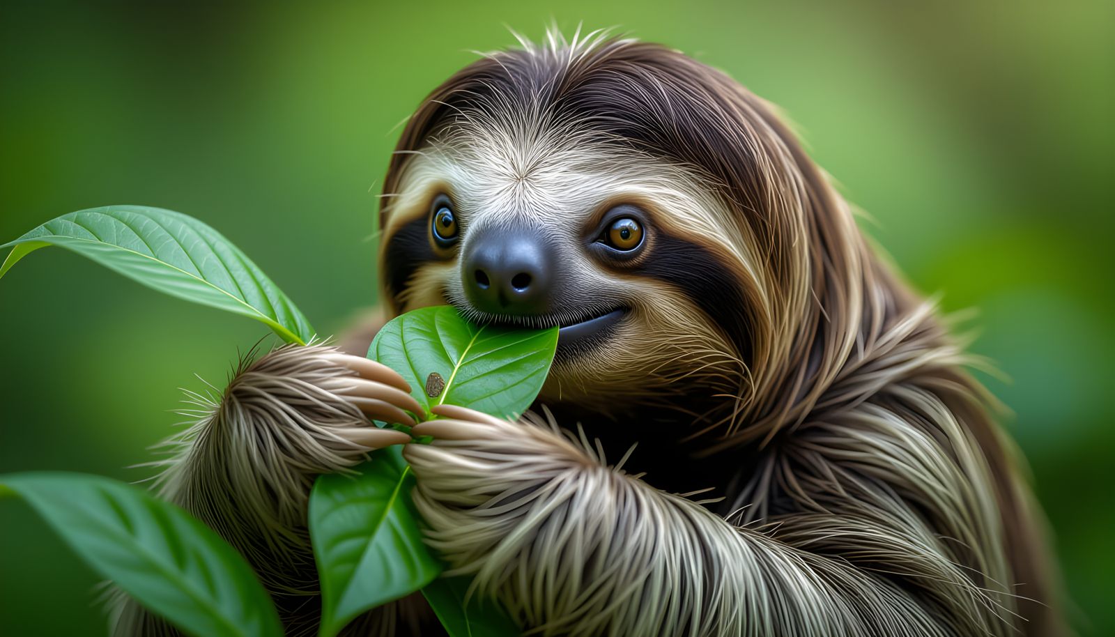 Realistic Sloth Eating Leaves in HDR Cinematic Style
