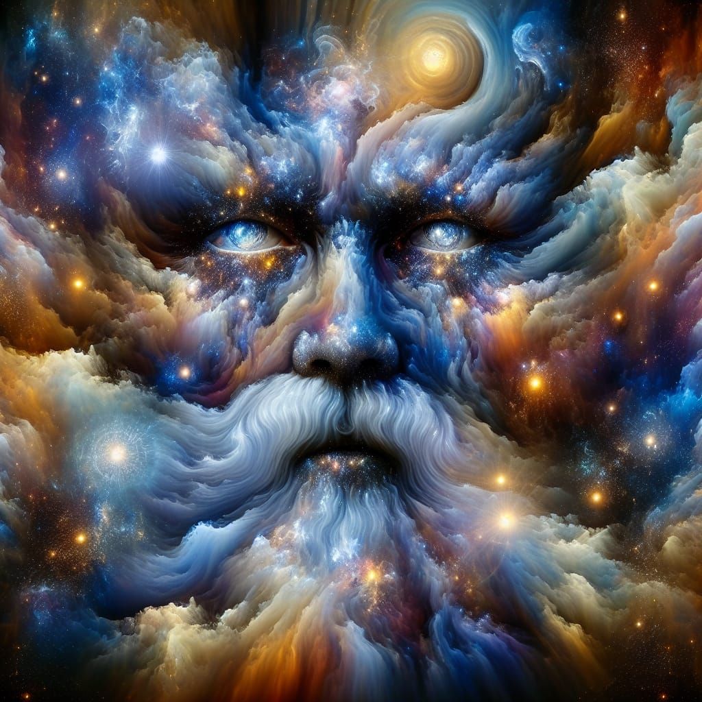 Cosmic Face Melds with Clouds and Celestial Elements