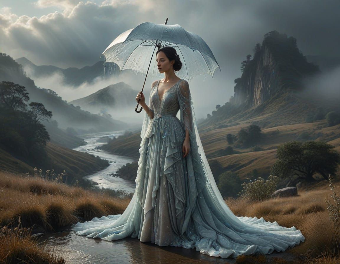 Goddess of Rain in Flowing Silk and Mist