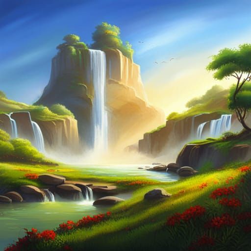 AI Generated Image of a Large Waterfall