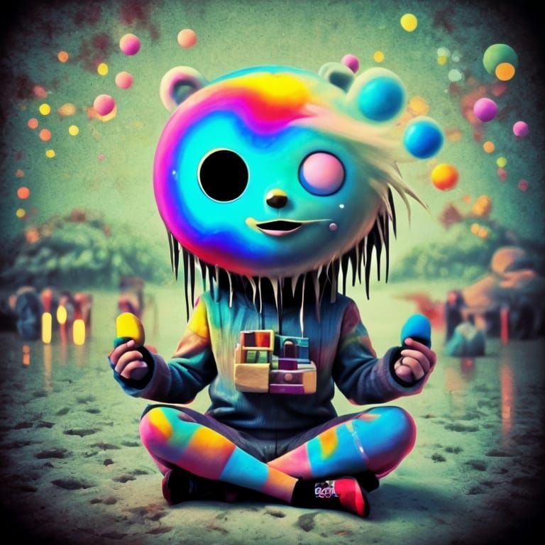 Pastel Rainbow Parrot Meditating on Swingset