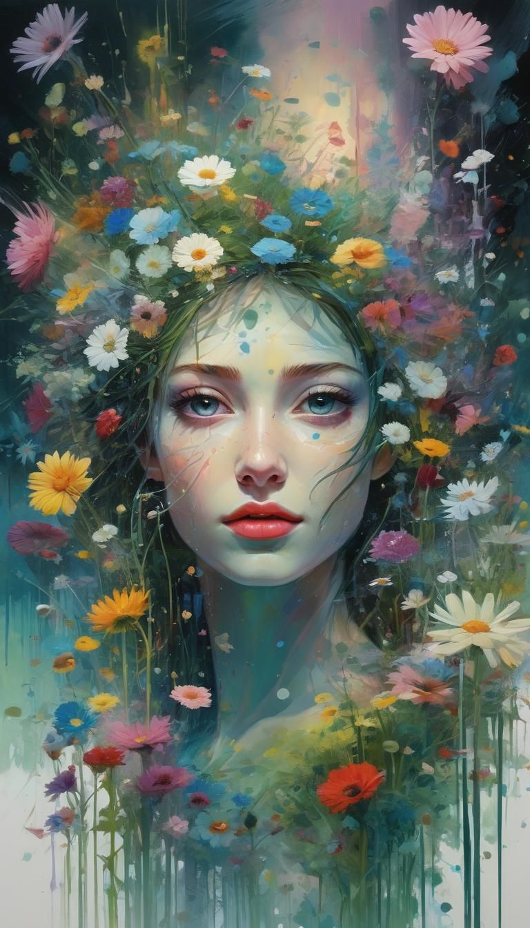 Dreamy Oil Grunge Hologram Portrait in Cyberpunk Glitch Art