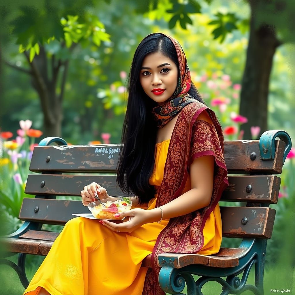 Serenely Seated Indonesian Beauty in a Tropical Paradise