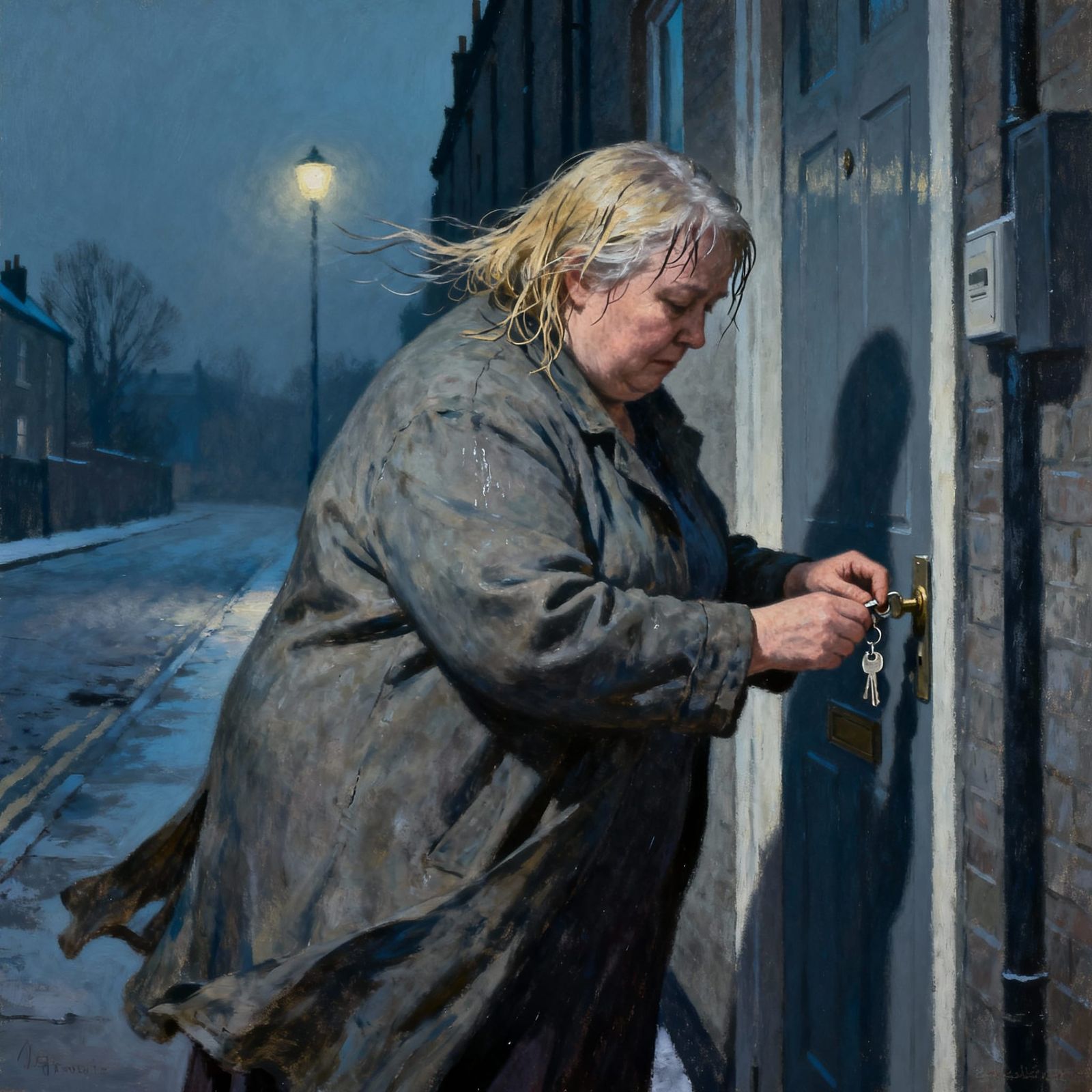 Gloomy Evening Oil Painting of Unhappy Grandmother