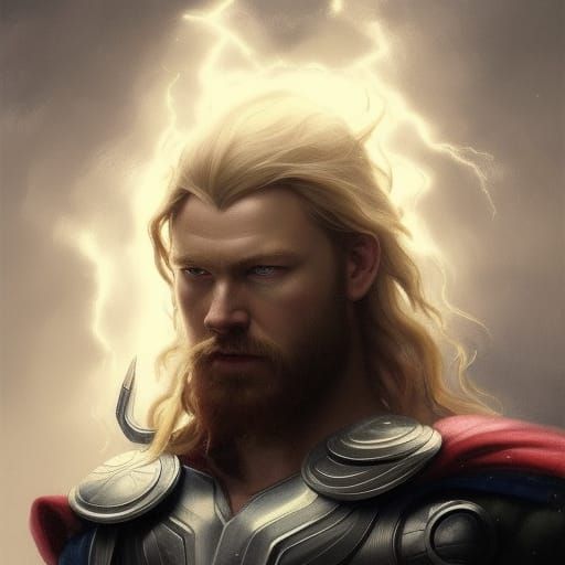 Thor God of Thunder Portrait in Art Nouveau Style