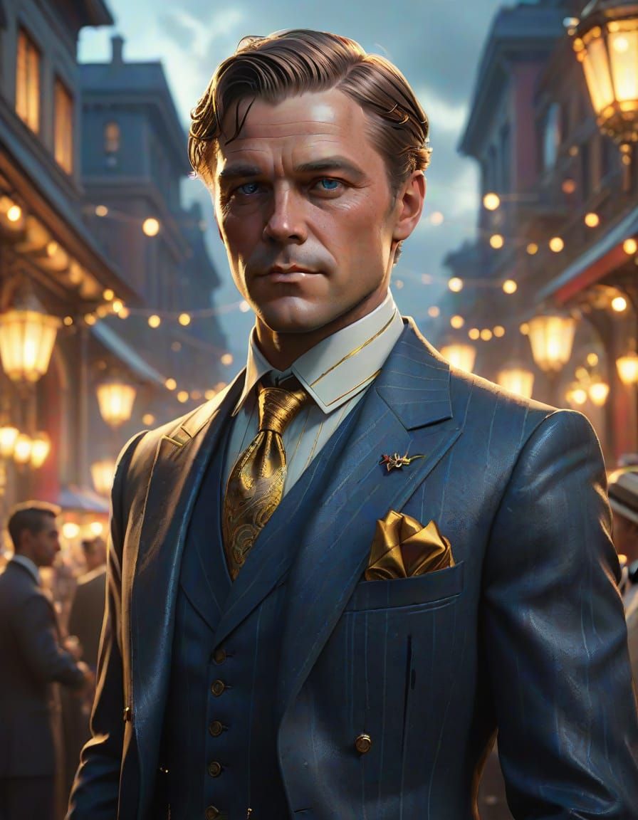 Gatsby's Glamorous Nighttime Portrait in Art Nouveau Style