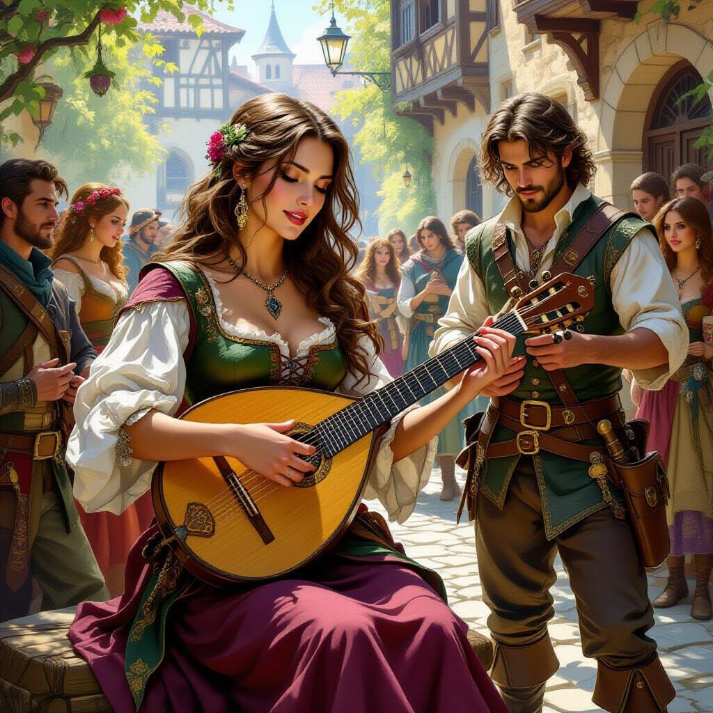 Attractive Bard and Pickpocket in Detailed Oil Painting