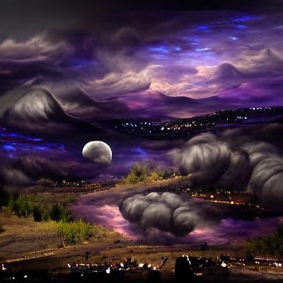 Dramatic Moonlit Landscape with Starry Sky