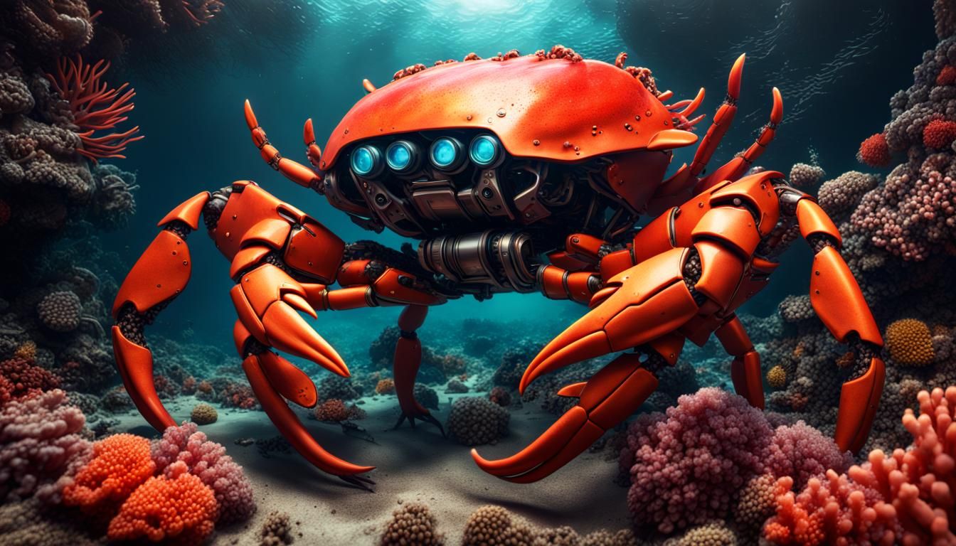 Giant Fire Crab Robot in Coral Reef