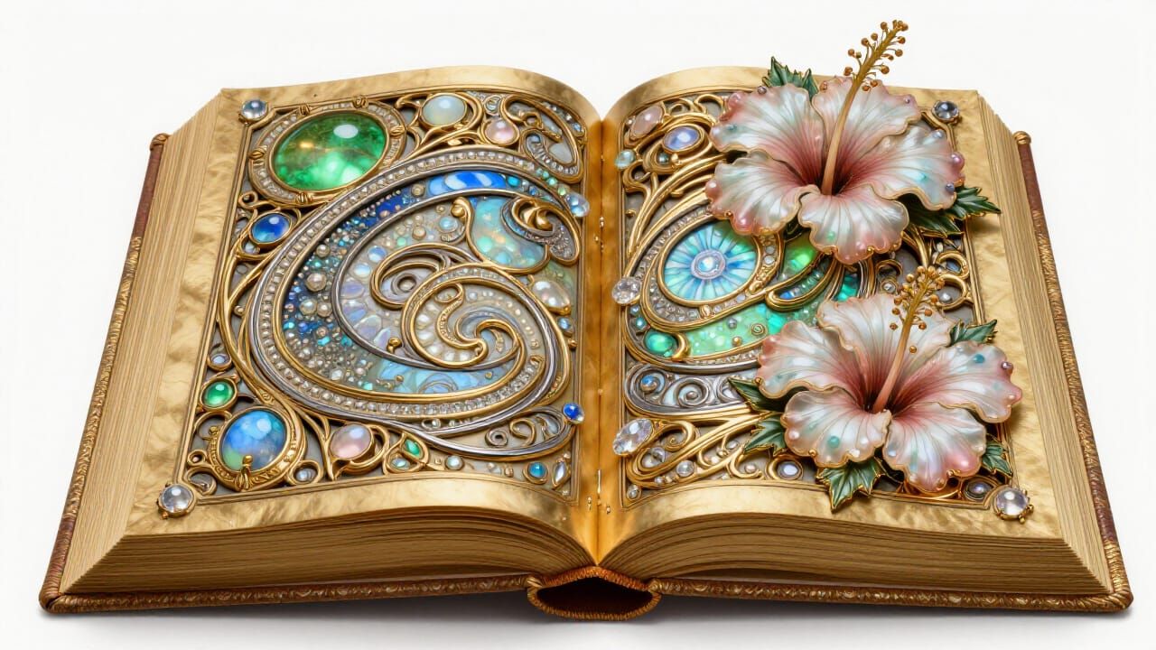 Opulent Golden Book of Secrets with Gemstone Accents