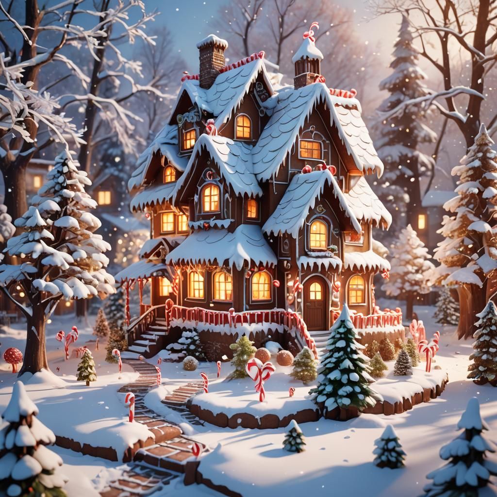 Gingerbread House in Winter Wonderland, 3D Anime Art
