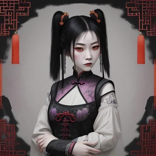 Chinese Gothic Female Portrait in Abstract Style